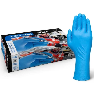 Bo�te de 50 gants jetables nitrile non poudr�s 0,20 mm extra longs 30 cm - Juba