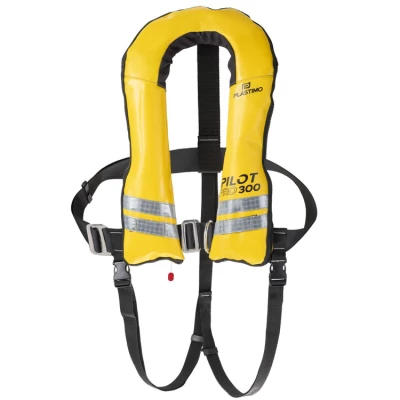Gilet gonflable Pilot Pro 300 Automatique UML Elite PVC avec harnais et sous-cutale par Plastimo, Jaune - Plastimo